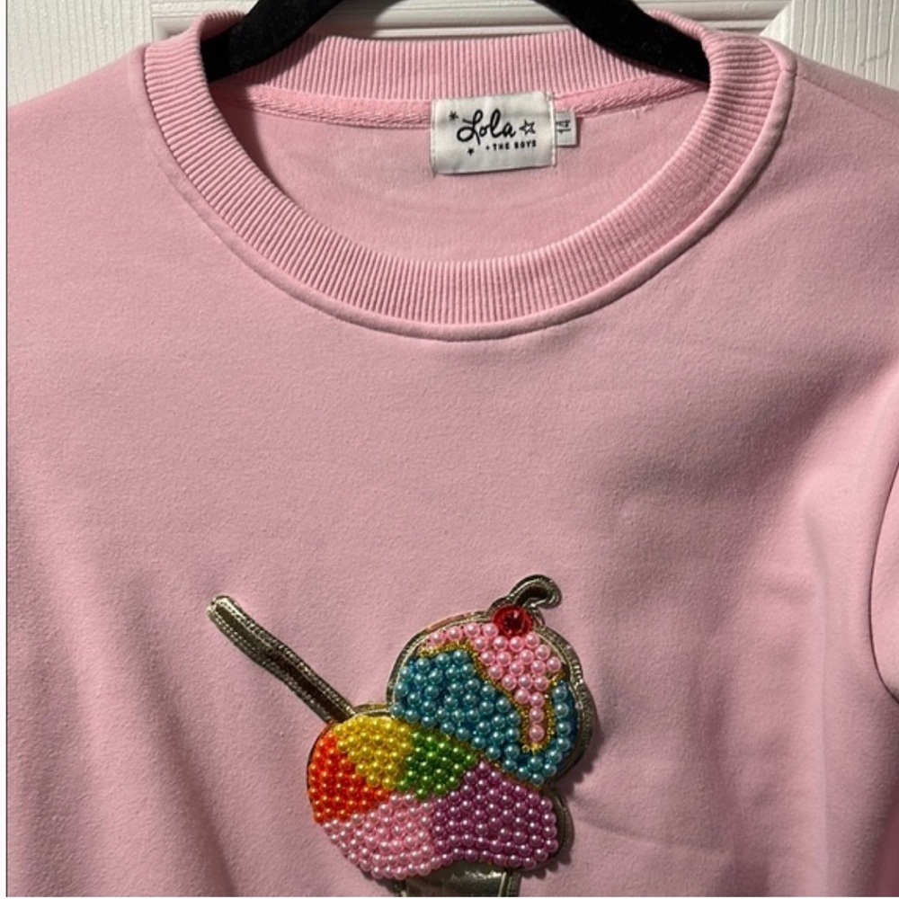 Lola + The Boys Pink Ice Cream Beaded Sweatshirt